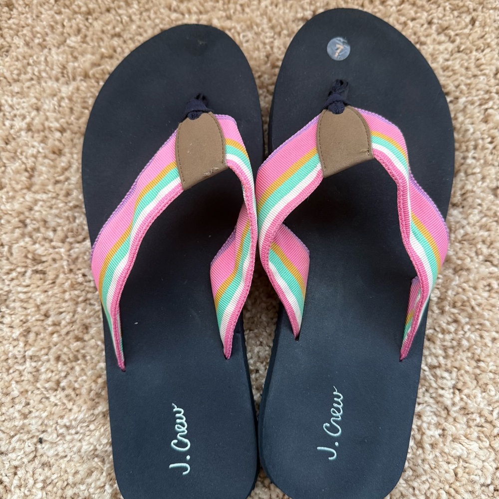 J. Crew Pink and Black Sandals with Striped Straps